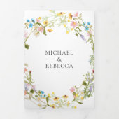 Boho Wildflower素朴写真QRコード結婚s 三つ折り招待状 (カバー)