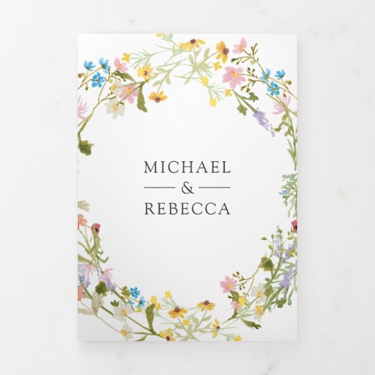 Boho Wildflower素朴写真QRコード結婚s 三つ折り招待状 (カバー)