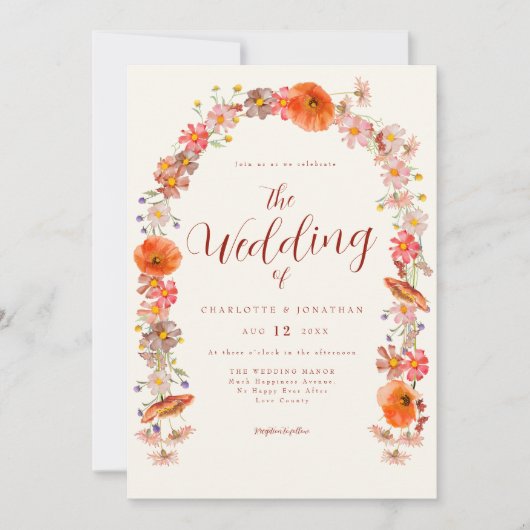 Boho Wildflower結婚のQRコード 招待状 (正面)