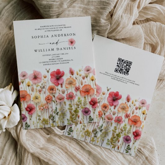 Boho Wildflower結婚のQRコード 招待状