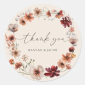 Boho Wildflower結婚's Thank Ause ラウンドシール (正面)