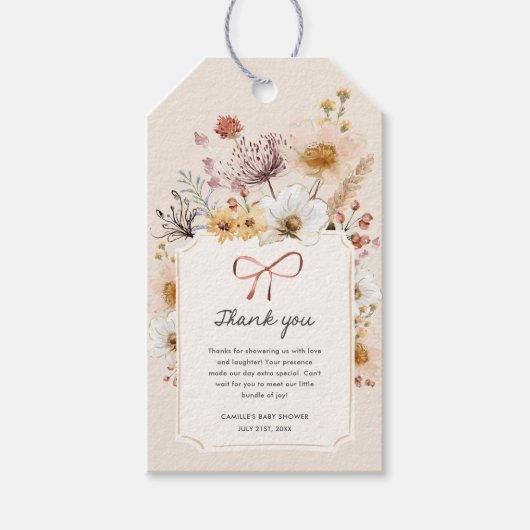Boho Wildflower赤ちゃんシャワーありがとう ギフトタグ (正面)
