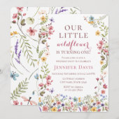 Boho Wildflower 1st Birthday Invitation 招待状 (正面/裏面)