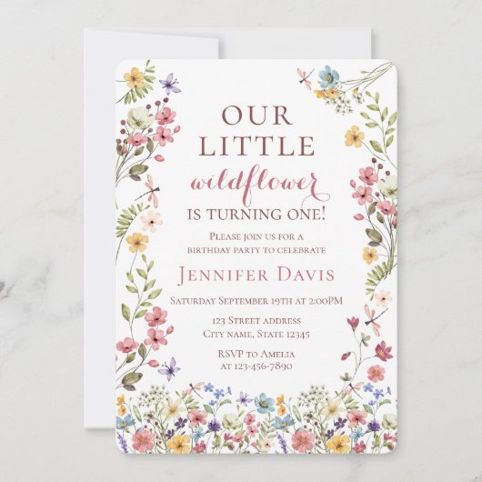 Boho Wildflower 1st Birthday Invitation 招待状 (正面)