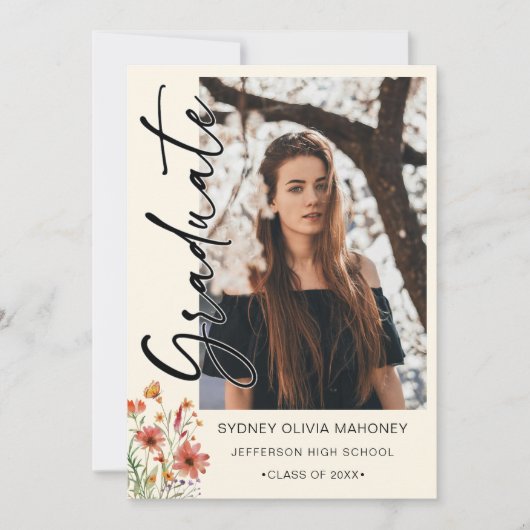 Boho Wildflower 2写真卒業 案内状 (正面)