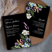 Boho Wildflower All In One Black 結婚's 招待状