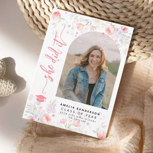 Boho wildflower arch photo graduation 案内状