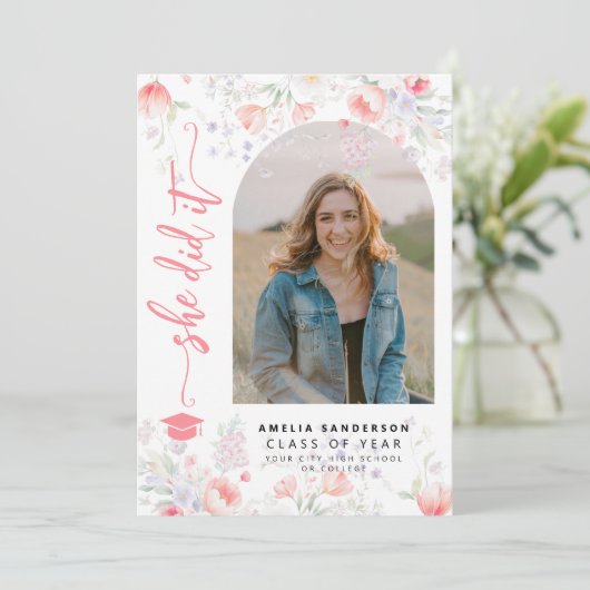 Boho wildflower arch photo graduation  案内状 (スタンド正面)