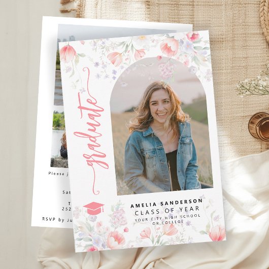 Boho wildflower arch photo graduation party 招待状