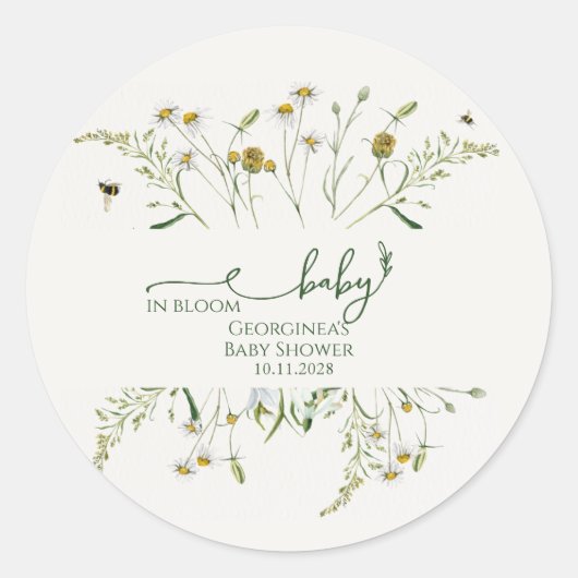 Boho Wildflower Baby in Bloom Baby Shower ラウンドシール (正面)