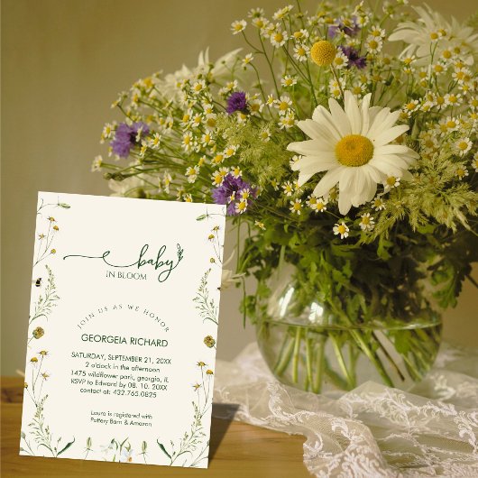 Boho Wildflower Baby in Bloom Baby Shower  招待状