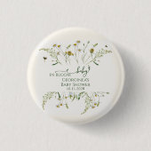 Boho Wildflower Baby in Bloom Baby Shower 缶バッジ (正面)