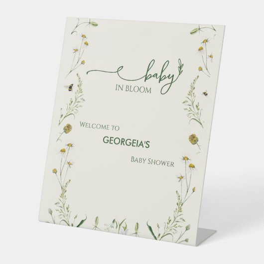 Boho Wildflower Baby in Bloom Baby Shower Welcome  台座サイン (正面)
