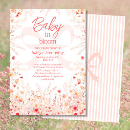Boho Wildflower Baby in Bloom GIrl Baby Shower  招待状