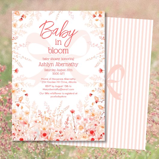 Boho Wildflower Baby in Bloom GIrl Baby Shower 招待状