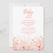 Boho Wildflower Baby in Bloom Pink Baby Shower 招待状 (正面)