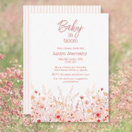 Boho Wildflower Baby in Bloom Pink Baby Shower 招待状