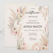 Boho Wildflower Baby Shower Watercolor Floral 招待状 (正面/裏面)