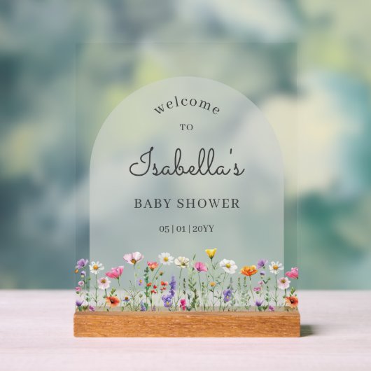 Boho Wildflower Baby Shower Welcome Sign アクリルサイン (ニュートラル)