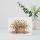 Boho Wildflower Basket Dried Botanical Watercolor  ポストカード (スタンド正面)