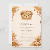 Boho Wildflower Bear Autumn Pampas Grass 招待状 (正面)