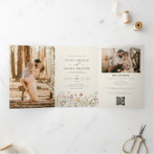 Boho Wildflower BeigeオールインワンQRコード結婚ズ 三つ折り招待状 (内部)