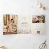 Boho Wildflower BeigeオールインワンQRコード結婚ズ 三つ折り招待状 (内部)