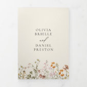 Boho Wildflower BeigeオールインワンQRコード結婚ズ 三つ折り招待状 (カバー)