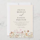 Boho Wildflower BeigeオールインワンQRコード結婚ズ 招待状 (正面)