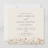 Boho Wildflower BeigeオールインワンQRコード結婚ズ 招待状 (正面)