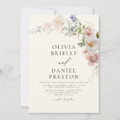 Boho Wildflower BeigeオールインワンQRコード結婚ズ 招待状 (正面)