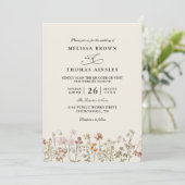 Boho Wildflower Beige Elegant QR Code Wedding 招待状 (スタンド正面)
