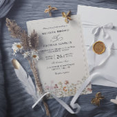 Boho Wildflower Beige Elegant QR Code Wedding 招待状