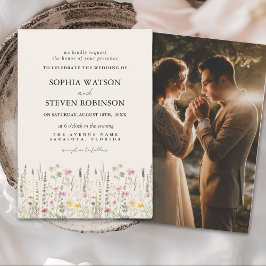 Boho Wildflower Beige Photo Garden Wedding 招待状