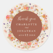 Boho Wildflower Beige Wedding Thank You  ラウンドシール (正面)