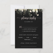 Boho Wildflower Blackのメ結婚ニュー選択RSVP 出欠カード (正面)