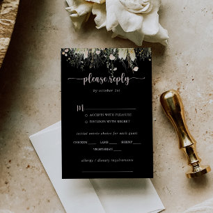 Boho Wildflower Blackのメ結婚ニュー選択RSVP 出欠カード