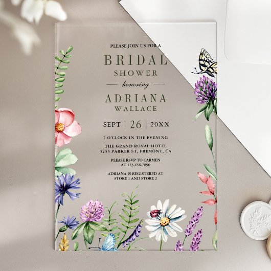 Boho Wildflower Bridal Shower アクリル招待状