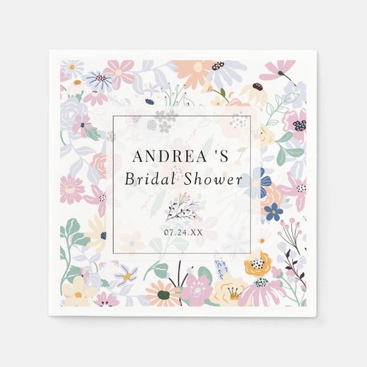 Boho Wildflower Bridal Shower スタンダードカクテルナプキン (正面)