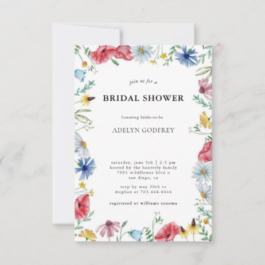 Boho Wildflower Bridal Shower 招待状 (正面)