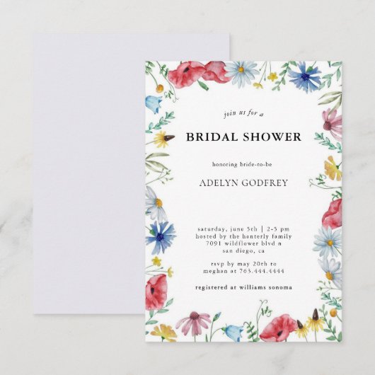Boho Wildflower Bridal Shower 招待状 (正面/裏面)