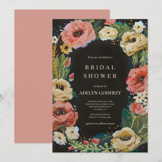  Boho Wildflower Bridal Shower 招待状 (正面/裏面)