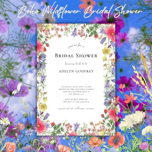 Boho Wildflower Bridal Shower  招待状