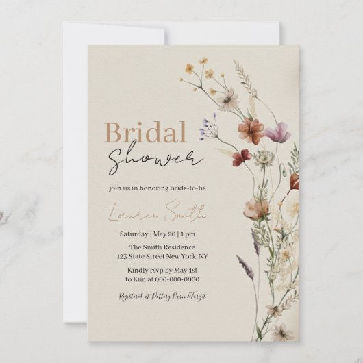 Boho Wildflower Bridal Shower Invitation 招待状 (正面)