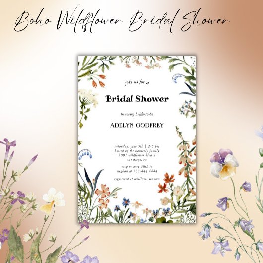 Boho Wildflower Bridal Shower minimal 招待状