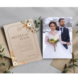Boho Wildflower Brown Photo 結婚's 招待状