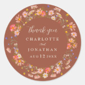 Boho Wildflower Burnt Orange結婚's Thank You ラウンドシール (正面)