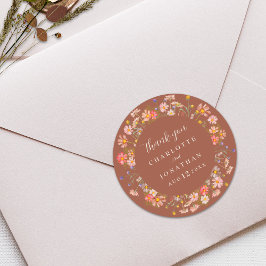 Boho Wildflower Burnt Orange結婚's Thank You ラウンドシール