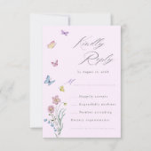 Boho Wildflower Butterfly's Purple RSVP結婚カード 出欠カード (正面)