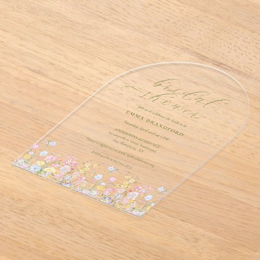 Boho Wildflower Elegant Bridal Shower アクリル招待状 (レイダウン)
